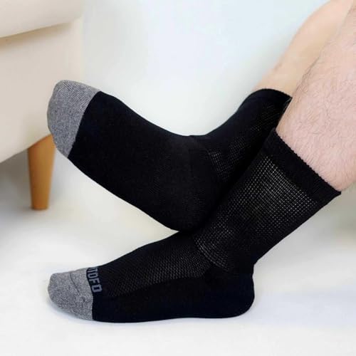 LOFIR Diabetiker Baumwolle Socken Herren: Gesundheitssocken mit Extra Weiter Bund Ohne Gummi Ohne Naht Venenfreundliche Socken mit bequemer gepolsterter Sohle für Herren Schwarz 4 Paare Größe 47-50 3