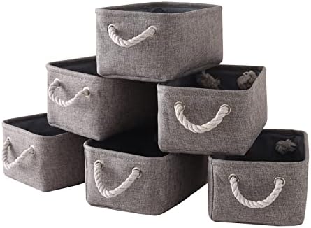 Sacyic Small Baskets for Shelves(6pack) Fabric Storage Baskets,Empty Gift Baskets with Rope Handles,Decorative Foldable Storage Baskets for Organizing Home Closet&Office