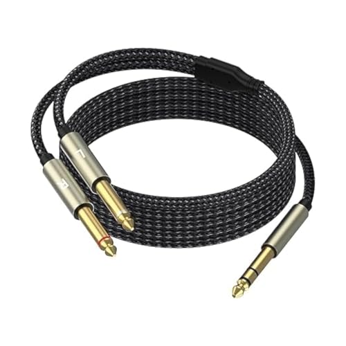 6.35mm Stereo Cable, Audio Cord, 3.3FT, 1/4 TRS to Dual 1/4 TS Mono, Y Splitter Stereo Cord Adapter Compatible with iPhone, PC, CD, Speaker, Home StereoSystem