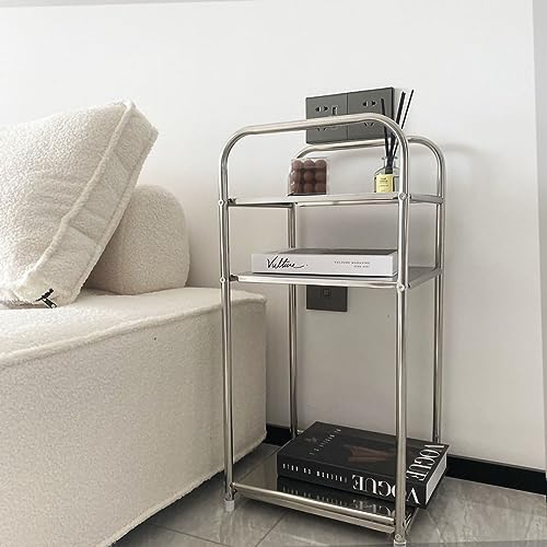 MOUMOUTEN Storage Shelf Stainless Steel Heavy Duty Rack Side Shelving Table for Bathroom Bedroom Cabinets Bath Kitchen Countertop(3-Storey heightened [with Three pallets])