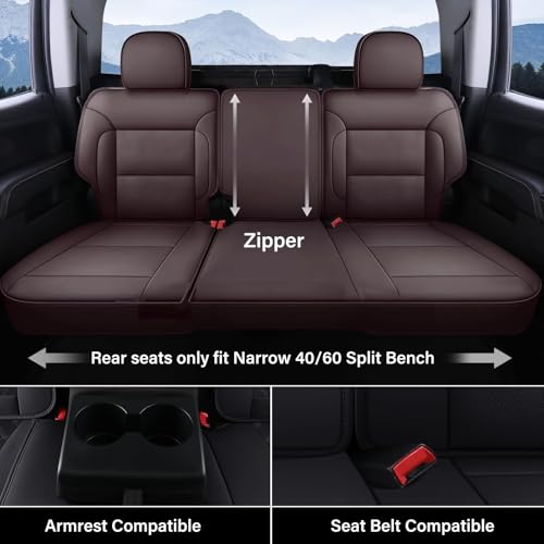 Image of Coverado Silverado Seat Covers Full Set, Faux Leather Car Seat Covers Fit for Chevy Silverado GMC Sierra 2007-2013 & 2019-2026 1500, 2020-2026 2500HD 3500HD Crew Double Extended Cab(Brown)