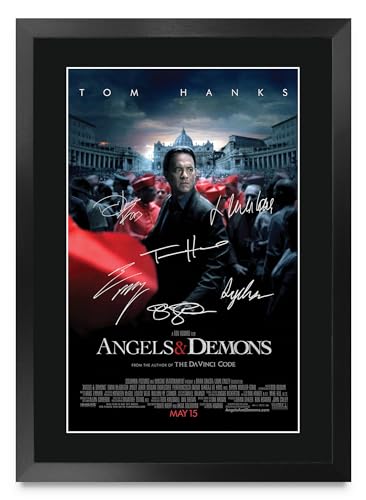 Póster de Ángeles y Demonios A3 Enmarcado con Autógrafo Impreso de Tom Hanks