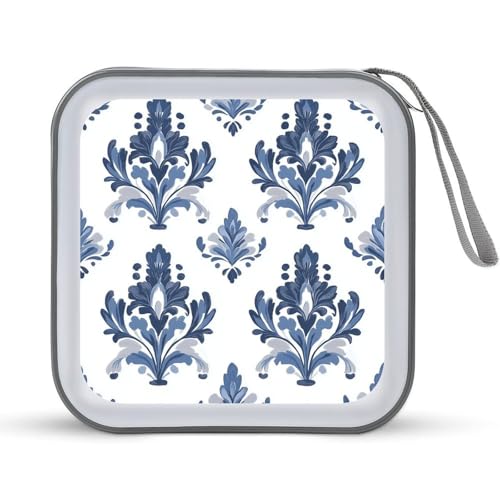 DuduYH Blue White Floral Victorian Aesthetic CD Case DVD Storage Case Portable for Car Home Travel