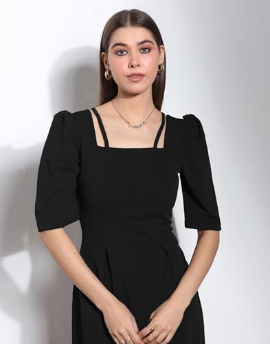 Image of Selvia Brown Puff Sleeve Square Neck Bodycon Dress