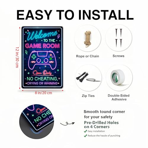 Funny-Rinted-Neon-Gaming-Metal-Poster-for-Gaming-Room-Wall-Door-Decor-Gift-for-Teen-Boy-Boyfriend-Welcome-To-The-Game-Room-Sign-8-x-12-Inches