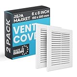 Repa Market Lot de 2 grilles d'aération rectangulaires   150 x 200 mm (dimensions extérieures)   En plastique   Avec moustiquaire pour murs, plafonds   Grille d'aération HVAC   Blanc