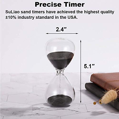 SuLiao Hourglass 60 Minute Sand Timer: 5.1 Inch Black Sand Clock, Large Sand Watch 60 Min, Unique 1 Hour Glass Sandglass for Kids, Games, Classroom, Home, Desk, Office Decorative