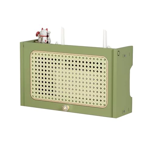 Étagère routeur WiFi en bois avec gestion de câbles et porte en rotin pour signal optimal