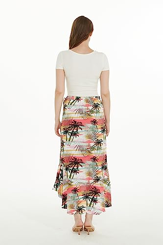 Women's Hawaiian Luau Wrap Ruffle Skirt in Sunset Neon Pastel2