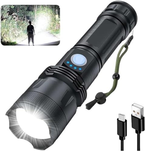 Lanterna Tática T9 P50 Militar Super Potente Led Recarregável com Zoom Longo Alcance para Trilhas Si