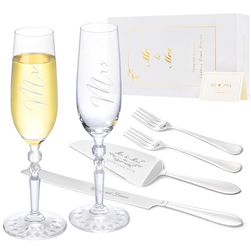 25th Anniversary Decorations Gifts for Couple, Classical Style 25th Wedding Anniversary Champagne Flutes Glasses, Crystal Champagne Glasses Set of 2, Gifts for husband, wife, Couple