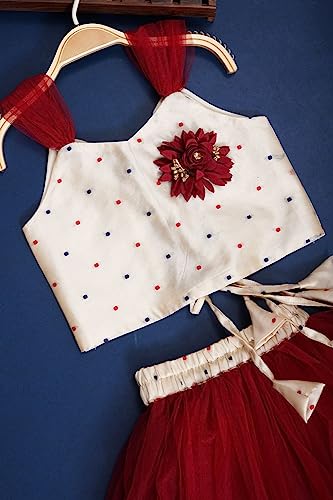 Image of ANNECA baby girl's designer rayon cotton modern crop top and naylon soft net knee lenth skirt clothing set