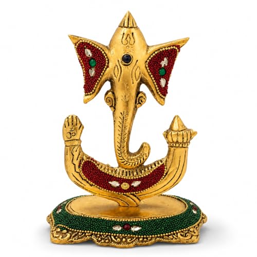 Image of Kalakriti Decorative Lord Trishul Ganesha Idol for Home Decor - Golden Metal Finish Ganpati Murti for Pooja Room, Office & Gift Purpose
