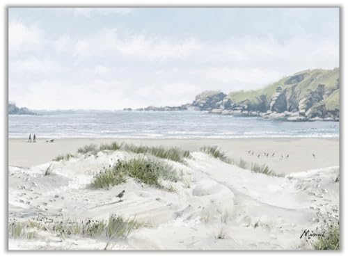 Artko Seaside Dog Walk Canvas Wall Art - 'White Sands III' by Richard Macneil - Charming Coastal Print - Ready to Hang Home Décor - 40cm x 30cm