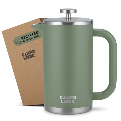 Campo Libre.® Giorgio. French Press, Coffee Press – 1000ml Stainless Steel Cafetiere, Double-Wall Insulated, Plastic-Free, Thermal Coffee Maker with Spare Filter – Dishwasher safe - Recycled Steel.