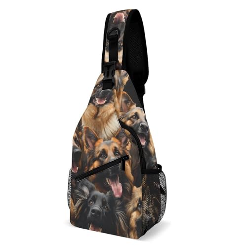 German Shepherd Dogs Crossbody Sling Bag Casual Chest Bag Daypack for Women Men Travel Sport Hiking Funny Print