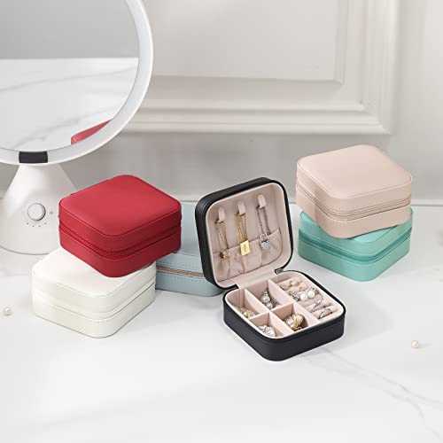 Image of CASEGRACE Travel Jewelry Case, Small Jewelry Box Portable Jewelry Travel Organizer Display Storage Case for Rings Earring Necklace Bracelet, Gift for Women Girls, Black