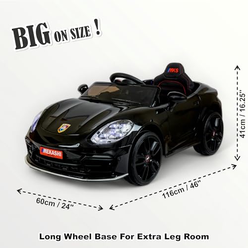 Image of MEKASHI Electric Ride-On Car for Kids 1-7 Years, 12V Battery, Remote Control, 5 Speed, LED Lights, Bluetooth, Metallic Black