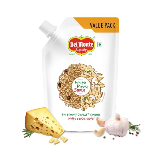 Image of Del Monte White Pasta Sauce Spout Pack, 400 Grams | Restaurant Style Creamy Cheezy | Premium Italian Sauce | 100% Fresh Ingredients | No Added Preservatives, Chemicals, Colors & MSG | Suitable for All Pasta Shapes & Macaroni