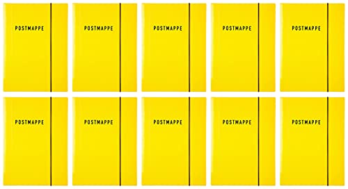 Idena 10372 - Postmappe DIN A4, Glanzkarton mit Gummizug, gelb, 10 Stück