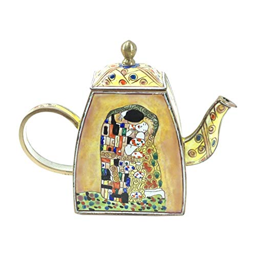 Kelvin Chen Enameled Miniature Teapot - Klimt The Kiss - 3.25" Tall