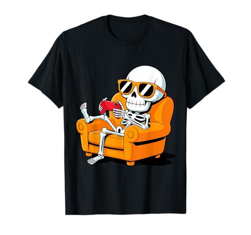 Halloween Skeleton Funny Gamer Video Gaming Teens Boys Kids T-Shirt