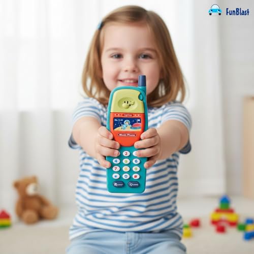 Image of FunBlast Cartoon Musical Mobile Phone for Kids, Mobile with Light & Sound Toys for Babies | Educational Toys for Kids 3+ Years /Boys /Girls-1 Unit (LightBlue-B)