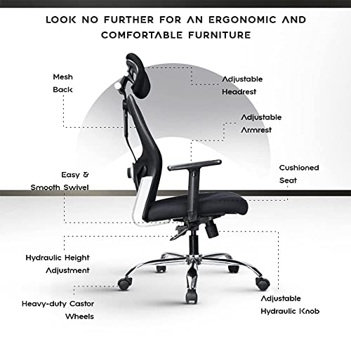 Image of ErgoLab Matrix Office Chair | 3 Year Warranty | Mesh High Back Ergonomic Chair for Office Work at Home | Multi-tilt Lock Mechanism, 1D Armrests | Computer Revolving Chair with Heavy Chrome Base