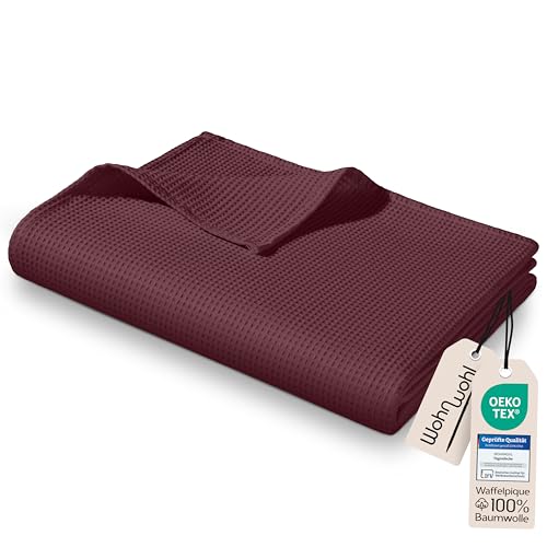 WOHNWOHL® Tagesdecke (150x200cm) • Leichte Waffelpique Decke...