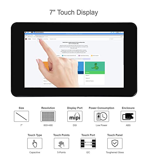 Image of Waveshare 7 Inch DSI LCD Screen with Case for Raspberry Pi 4B, 800x480 Capacitive Touch Screen Monitor Support Raspbian /Ubuntu /Kali /Win 10 IoT