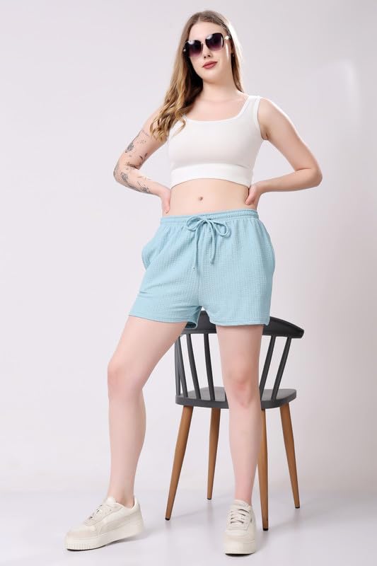 Image of London Hills Shorts for Women Textured Waffle Knit with Pockets for Gym, Sports, Running, Yoga, Cycling, Walk Casual Shorts Or Half Lower, Hot Pant, Half Trouser, Pack of 1, Pack of 2, Pack of 3