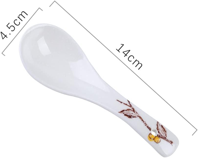 Chinese Soup Spoons,Ramen Spoon,6pcs Asian Soup Spoons Large Ceramic Chinese Soup Spoons Set Ramen Spoons Japanese Soup Spoon Big Scoop Hook