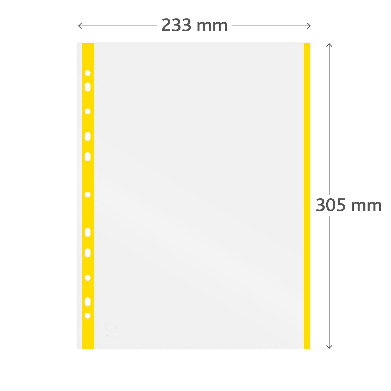 Grafoplás 5501060 Boîte de 100 pochettes transparentes multi-perçage, A4, jaune, 11 perforations, polypropylène extra verre, pour classeur anneaux