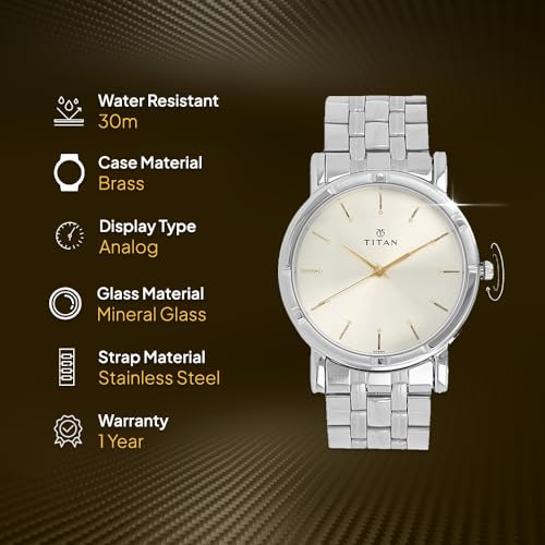 Titan Quartz Analog Silver Dial Stainless Steel Strap Watch for Men-NN1639SM01 - Image 4
