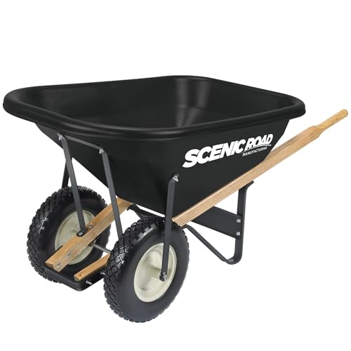 Scenic Road Two Wheel Wheelbarrow Heavy Duty 8 Cubic feet, 400 lb Capacity 16” Wheel Barrow Steel Frame for Home Improvement, Gardening, Landscaping, Farming, Lawn Equipment (Model G8-2FF)