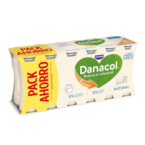 Danone Danacol Leche Fermentada Desnatada Natural sin Azúcar Añadido, 12 x 96ml