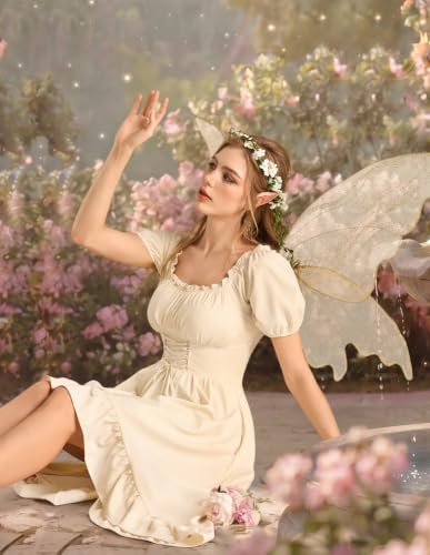 Renaissance Costume Women High Low Summer Corset Dress Apricot M — view 6