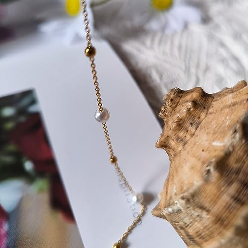 Gold Pearl Bracelets for Women Stainless Steel Adjustable 18K Gold Dainty Pearl Bead Link Simple Cute Women's Bracelet Trend Bridesmaid Jewelry Gifts for Her 6