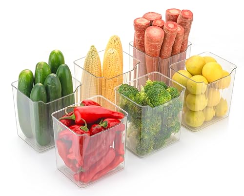 Image of Black Olive Fridge Storage Containers, Multipurpose Transparent Refrigerator Organizer, Space-saving BPA Free Plastic Freezer Safe Kitchen Storage Containers for Vegetables & Fruits (6Pcs)