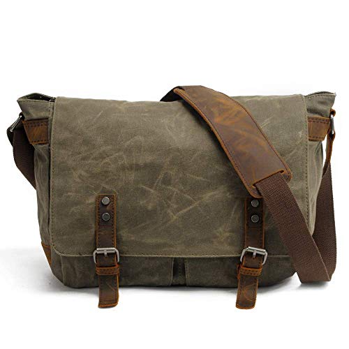 Mens Flap-Over Shoulder Messenger Bag Large Capacity Vintage Canvas Laptop Bag Strong Durable With Adjustable Shoulder Strap-Green #TOP30