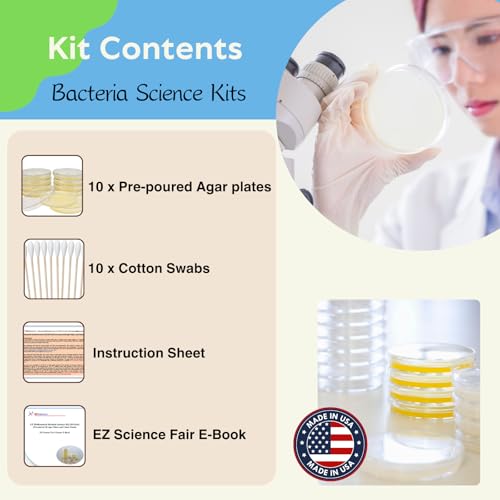 EZ BioResearch Bacteria Science Kit (IV): Top Science Fair Project Kit. Prepoured LB-Agar Plates And Cotton Swabs. Exclusive Free Science Fair Project E-Book Packed With Award Winning Experiments (IV) - Thumbnail 2