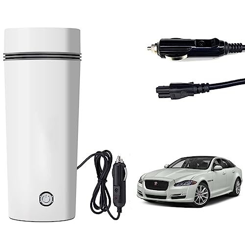 Image of Oshotto 12V Portable Electric Water Bottle for Hot Water Tea Coffee Kettle Mug Multipurpose Food Grade Fast Boil Auto Shut-off For Travel Camping, Road Trip Compatible with Jaguar XJ (350ml) - White