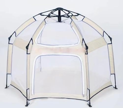 ベビーサークル キッズテント 折りたたみ 六角形 ベビーフェンス 子供用テント コンパクト 洗える可能 日除け付き 収納バッグ付き メッシュ プレイヤード 収納便利 持ち運び便利 室内遊具 屋外遊具 組み立て不要 出産祝い プレゼント (白)