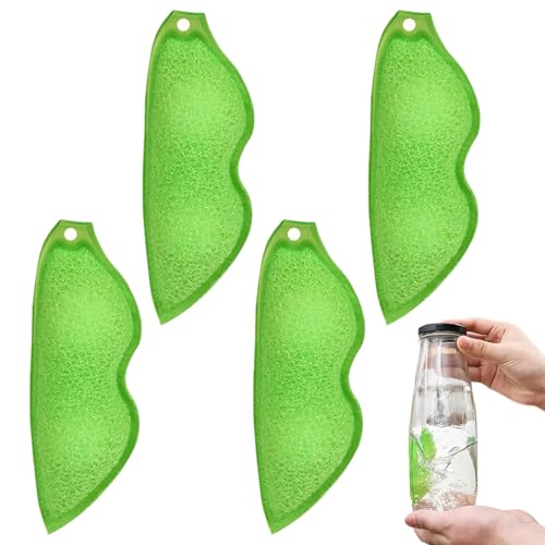4PCS Beans Shaped Bottle Cleaning Sponge,Reusable Bottle Cleaning Beans,Heat Resistance Bottle Sponge Bean All-Around Magic Cleaning Beans for Small Mouth Water Bottles, Baby Bottles (Green)