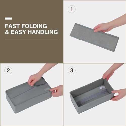 Image of FLYNGO Non-Woven Foldable Drawer Organizer Clothes Organiser For Wardrobe, Closet Cubes Storage Box Socks, Bra, Tie, And Scarves, Set Of 4 (Greyclothing)