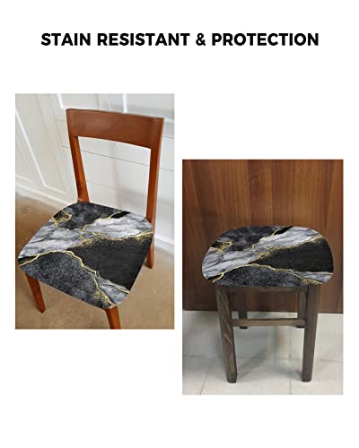 Black Marble Seat Covers For Dining Room Chairs Covers, Office Chair Seat Cover, Grey Ombre Modern Abstract Art Ink Painting Chair Slipcovers Stretch Cushion Protector For Kitchen Banquet Set Of 6 #TOP5