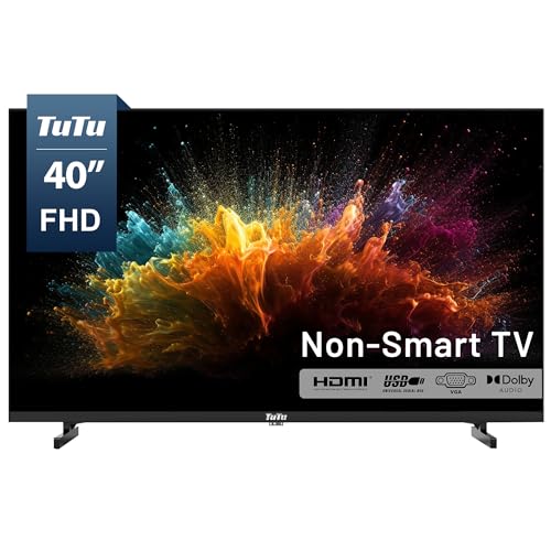 TuTu 40 Inch FHD TV, 2K LED Small Flat Screen Non-Smart Television, Works with Apple TV, Fire Stick, Roku, Google, TiVo, Xumo, and Streaming Devices