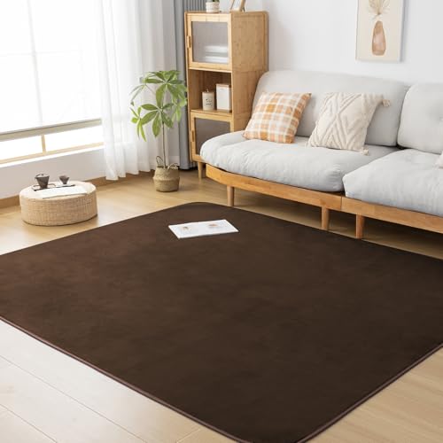 Matdeco カーペット ラグ ラグマット滑り止め付 洗える 135×185cm 約1.5畳 絨毯 防ダニ 抗菌 防臭 オールシーズン快適に使用 床暖房 ホットカーペット対応 ふわふわ肌触り フランネルラグ 無地 ブラウンのサムネイル