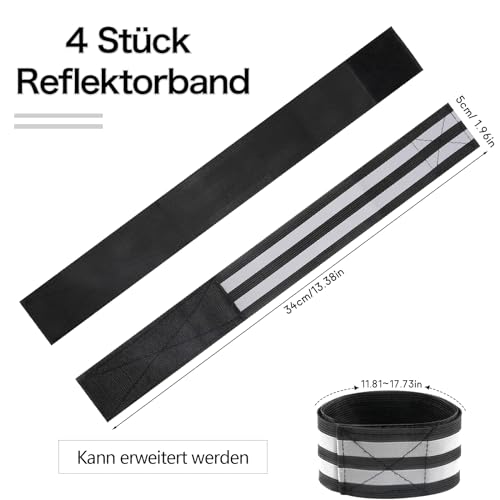 Tikplus Reflektorband, 4er Set Elastisch Fahrrad Reflektierende Bänder, Klettverschluss Reflektorbänder, Sicherheit Leuchtband für Outdoor-Joggen, Kinderwagen, Radfahren, Schwarz und Leuchtendes Grün