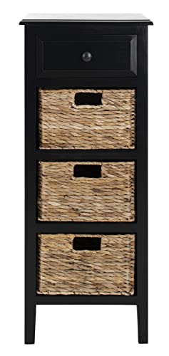 SAFAVIEH Home Collection – Michaela Distressed Black Storage Unit with Woven Basket Drawers, British Colonial Farmhouse Accent Storage, Fully Assembled (AMH5744A)